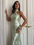 Green satin maxi dress view 4