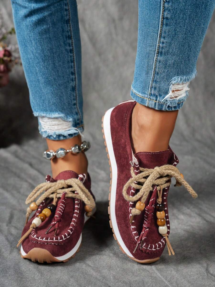 Step up your casual game with these Stylish Bohemian Lace-Up Flat Sneakers for Women. Combining breezy boho vibes with sporty comfort, they’re perfect for everything from a weekend adventure to a stroll around town. The lace-up design keeps your feet snug while the flat soles ensure all-day ease. Add a playful twist to your everyday look with shoes that feel as good as they look!