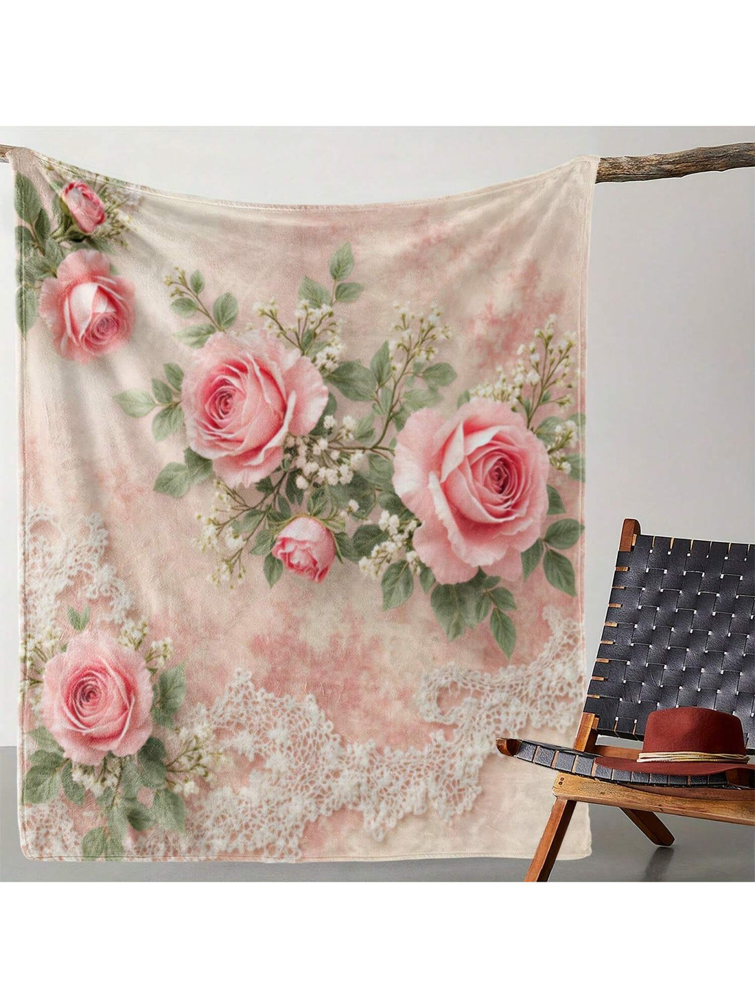 Snuggle into softness with this vintage-inspired flannel blanket, adorned with charming pink roses and delicate lace patterns. Perfect for all seasons, it keeps you warm without overheating, making every cozy moment extra special. Wrap yourself in this playful, floral hug anytime you need a touch of comfort and style.
