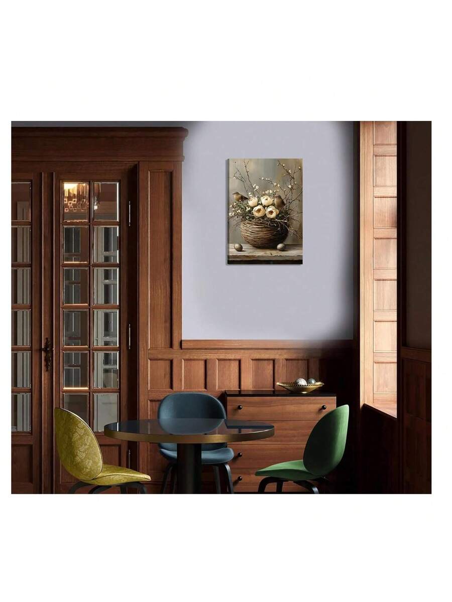 Bring rustic elegance to any room with this charming bird canvas wall art. Featuring a vintage-inspired flower basket design, this piece captures the warmth of country style décor. The soft, muted tones and delicate botanical details create a peaceful focal point that complements farmhouse, cottage, and traditional interiors. Perfect for living rooms, bedrooms, or entryways, this canvas art adds character and timeless appeal to your home. Easy to hang and ready to display