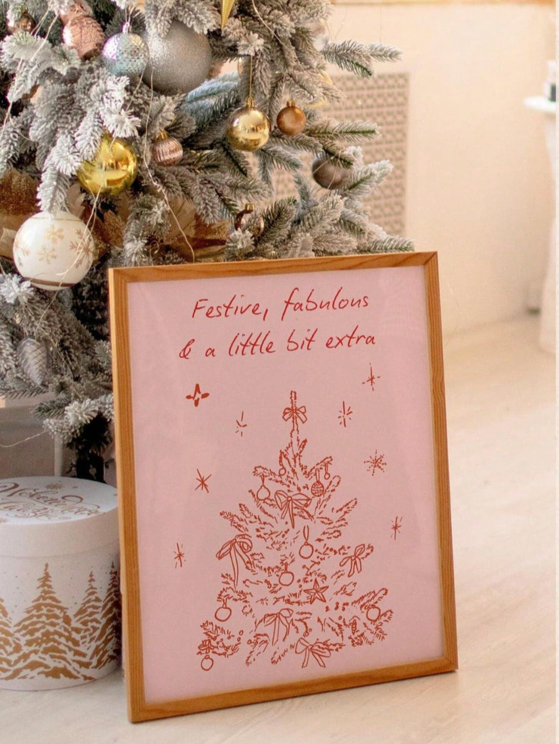 Bring festive cheer to any space with this charming pink Christmas tree wall art print! Featuring a whimsical vintage aesthetic adorned with twinkling stars, this frameless design adds a cozy holiday touch to bedrooms, dorms, living rooms, or offices. Perfect for those who love a softer, more nostalgic take on seasonal decor, it's an easy way to spread Christmas spirit without the commitment of traditional decorations. Hang it solo for subtle elegance or pair it with other prints for a gallery wall moment. 