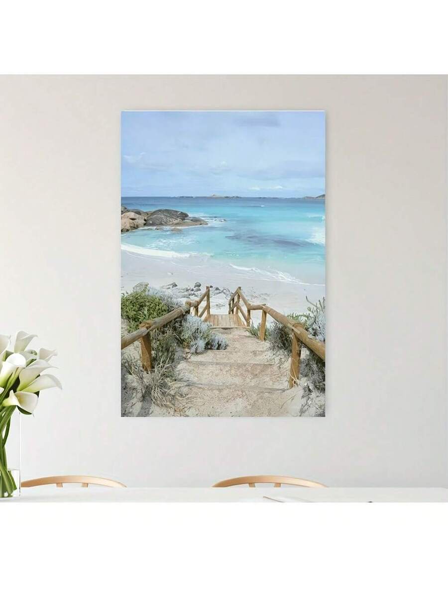 Transform your space with this serene canvas art featuring a tranquil ocean scene beneath a luminous moonlit sky. The calming composition brings peaceful coastal vibes into any room, while the natural wood frame adds warmth and sophistication. Perfect for living rooms, bedrooms, or any area needing a touch of elegance and relaxation. The soft color palette and dreamy landscape create an inviting focal point that complements modern, coastal, and contemporary décor styles.