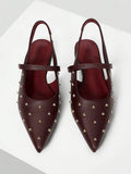 Side view of Women’s Pointed Toe Rivet Flat Loafers for Effortless Daily Style and Holiday Charm with burgundy pointed toe flat styling