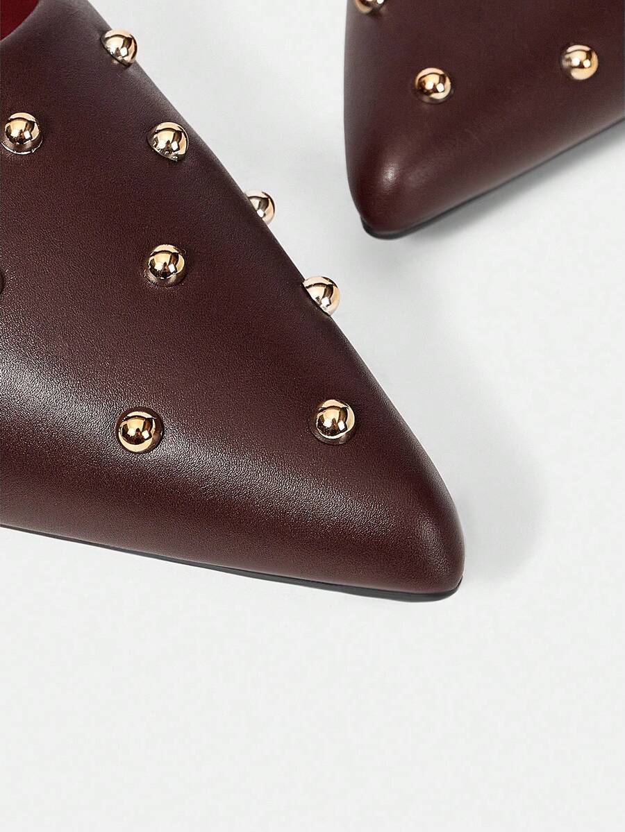 Top view of Women’s Pointed Toe Rivet Flat Loafers for Effortless Daily Style and Holiday Charm with burgundy pointed toe flat styling