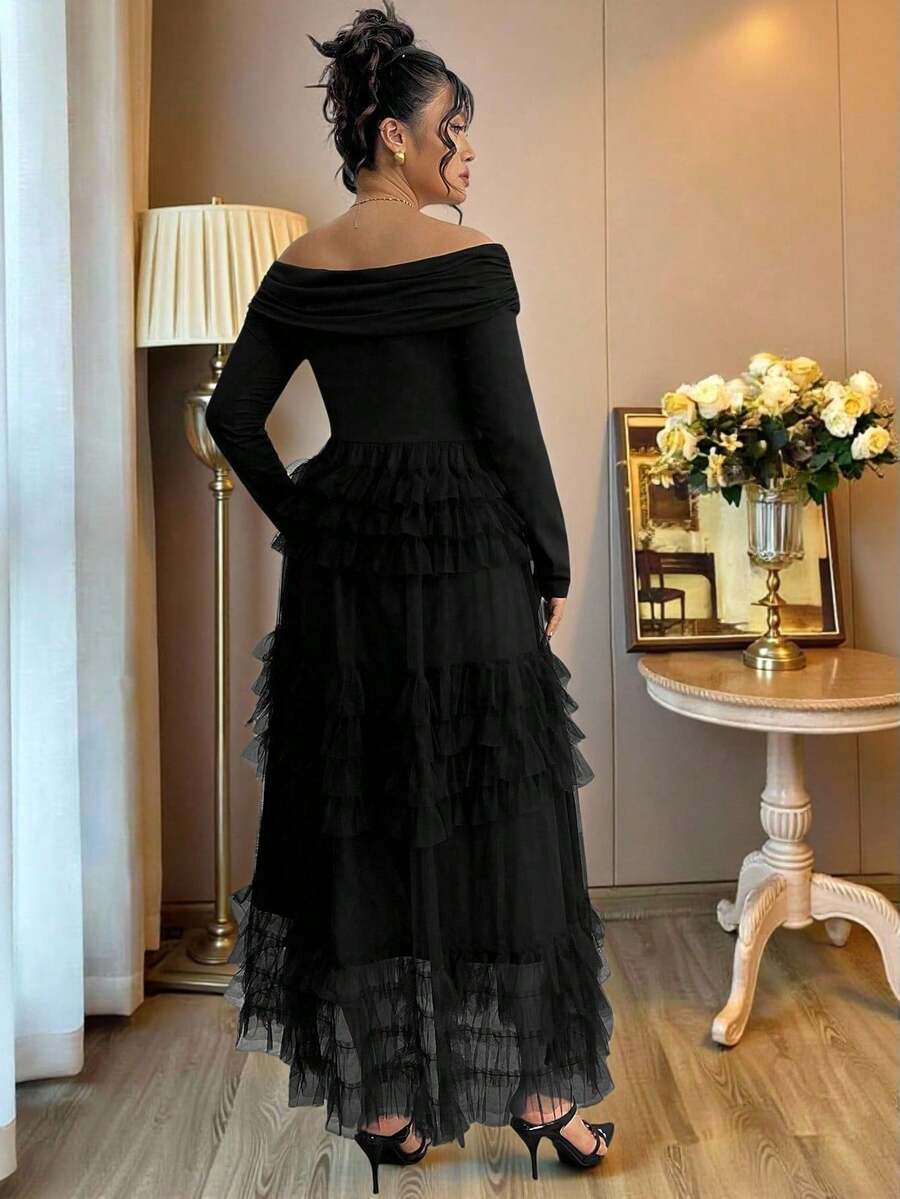 Make a statement in this stunning plus-size off-shoulder evening dress that's ready for your big moment! Featuring delicate cake net mesh detailing, this elegant gown combines sophistication with a touch of whimsy—perfect whether you're celebrating a birthday, walking down the aisle, or crossing the graduation stage. The off-shoulder neckline flatters beautifully while the flowing silhouette ensures you feel confident and fabulous. Dress up, stand out, and own every occasion with grace and style!