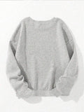 Back view of plain light heather-gray pullover sweatshirt with ribbed crew neck and hem