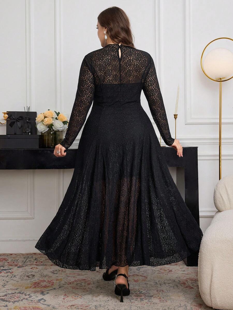Embrace your curves in this stunning plus-size lace dress that's equal parts sophisticated and swoon-worthy! The delicate long sleeves and romantic lace detailing create an effortlessly elegant vibe, while the minimalist design keeps things chic and timeless. Whether you're heading to a special event, a date night, or just want to feel fabulous on a regular Tuesday, this dress delivers major style points without trying too hard. Comfortable, flattering, and absolutely gorgeous—because looking amazing should