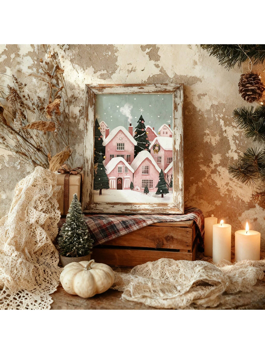 Bring a touch of playful charm to your holiday space with this Whimsical Pink Winter Village printable wall art. Featuring cozy cottages dusted in pink snow, it creates a festive, joyful vibe that brightens up any room. Perfect for spreading holiday cheer, this printable lets you easily add a unique and cheerful twist to your Christmas decor. Ideal for last-minute decorating or gifting holiday spirit in style!