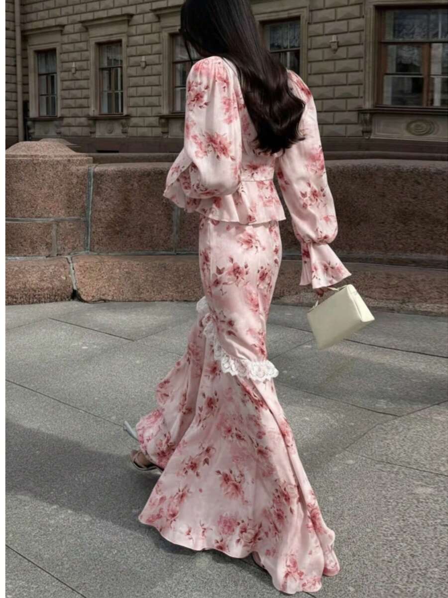 Elevate your wardrobe with this charming two-piece set that effortlessly transitions from everyday elegance to special occasion glamour. Delicate floral lace details and romantic ruffle trim create a feminine silhouette that flatters and inspires confidence. Whether you're heading to brunch with friends or dressing up for an evening out, this versatile set delivers timeless style with a modern twist. Perfect for anyone who loves a touch of sophistication with a playful edge!