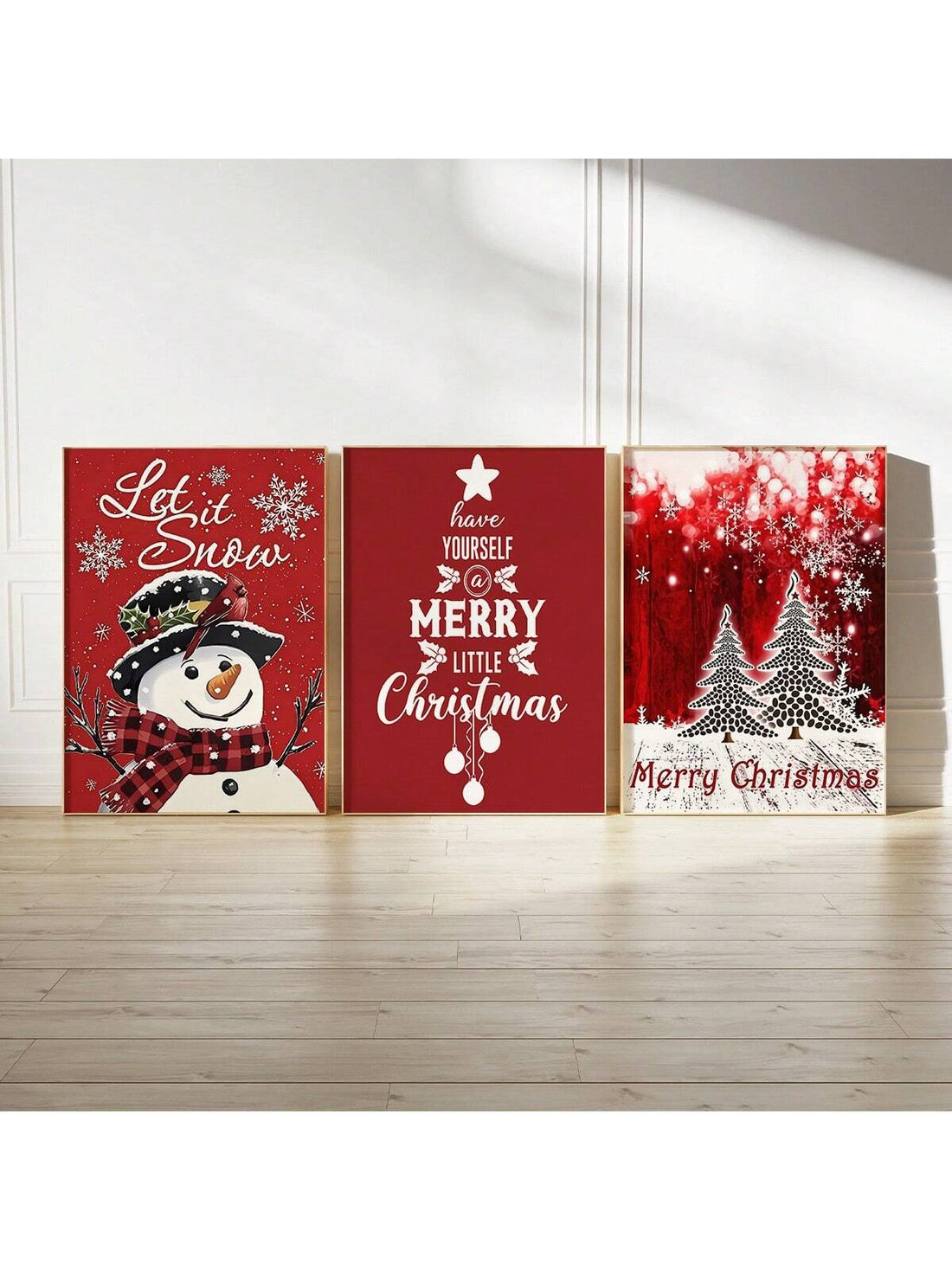 Transform your home into a winter wonderland with this cheerful 3-piece canvas art set! Featuring a jolly snowman, festive Christmas tree, and complementary holiday design, these prints bring instant seasonal charm to any room. Each canvas showcases vibrant colors and playful details that capture the magic of the holidays. Perfect for living rooms, bedrooms, or entryways, this set makes decorating effortless and fun. Create a cozy, festive atmosphere that'll have everyone smiling from November through New Y