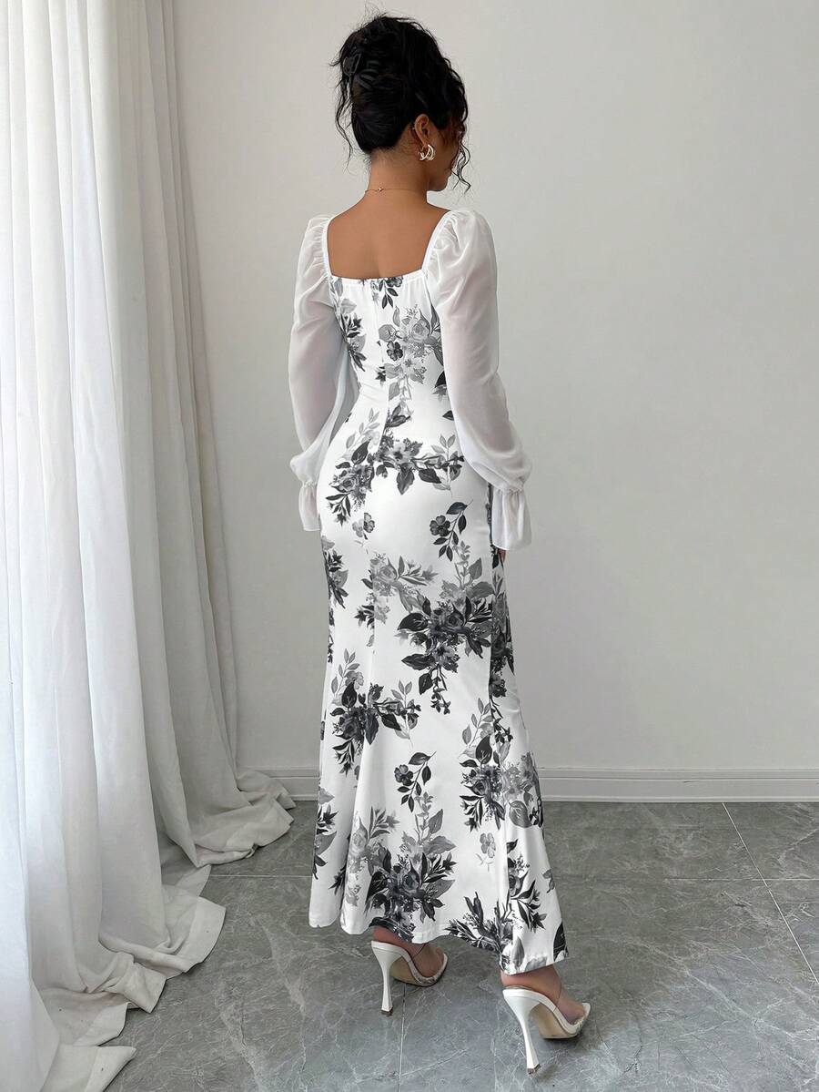 Elevate your wardrobe with this stunning chiffon dress that's equal parts romantic and versatile. The delicate puff sleeves add a touch of whimsy, while the square neckline frames your face beautifully. Crafted from flowing chiffon fabric, this piece drapes gracefully and moves with you throughout the day. Whether you're heading to brunch, a garden party, or a night out, this dress effortlessly transitions from casual to dressed-up. The timeless silhouette ensures you'll reach for it again and again, making