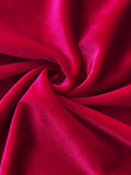 Close view of soft red knitted fabric on festive bodycon mini dress