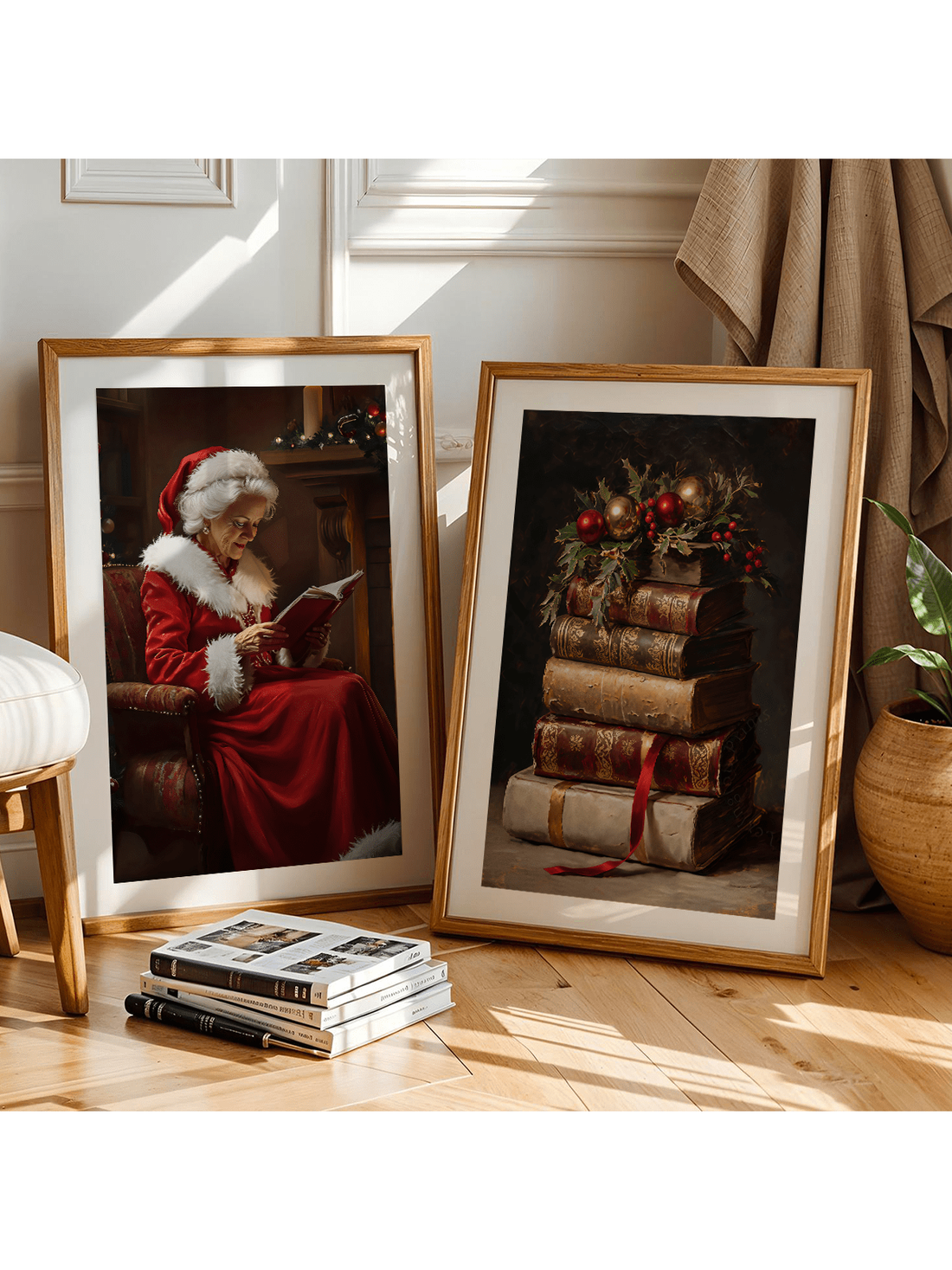 Transform your home into a festive wonderland with this charming vintage Christmas wall art set! Featuring three beautifully crafted canvas prints of Santa and Mrs. Claus, this collection brings nostalgic holiday magic to any room. Each piece captures the warmth and joy of classic Christmas traditions with timeless artwork that complements both modern and traditional décor. Perfect for creating a cozy, merry atmosphere in your living room, bedroom, or entryway. Spread holiday cheer year-round with these del