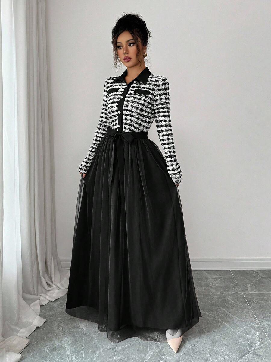 Twirl into romance with this stunning A-line dress that's equal parts elegance and enchantment. The long sleeves provide graceful coverage while the contrast mesh fabric adds a flirty, modern twist that catches every eye. Perfect for date nights, special occasions, or whenever you want to feel absolutely fabulous. The flattering A-line silhouette skims beautifully over curves, creating a silhouette that's both timeless and utterly captivating. Dress it up with heels or keep it playfully casual—this versatil