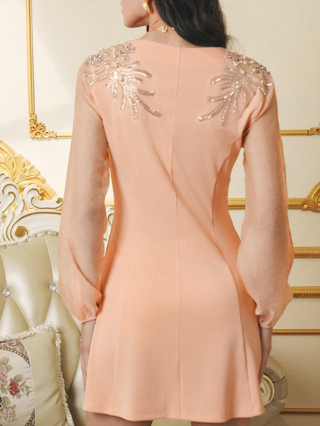 Shimmer and shine at your next celebration in this stunning mid-length party dress! The plunging V-neckline flatters your silhouette while intricate beading and sequins catch the light with every move. Perfect for Halloween costume parties, festive Christmas gatherings, or any special occasion that calls for glamour. The elegant cut offers just the right balance of sophistication and fun, making you feel confident and fabulous from the first moment you slip it on. Turn heads and steal the spotlight!