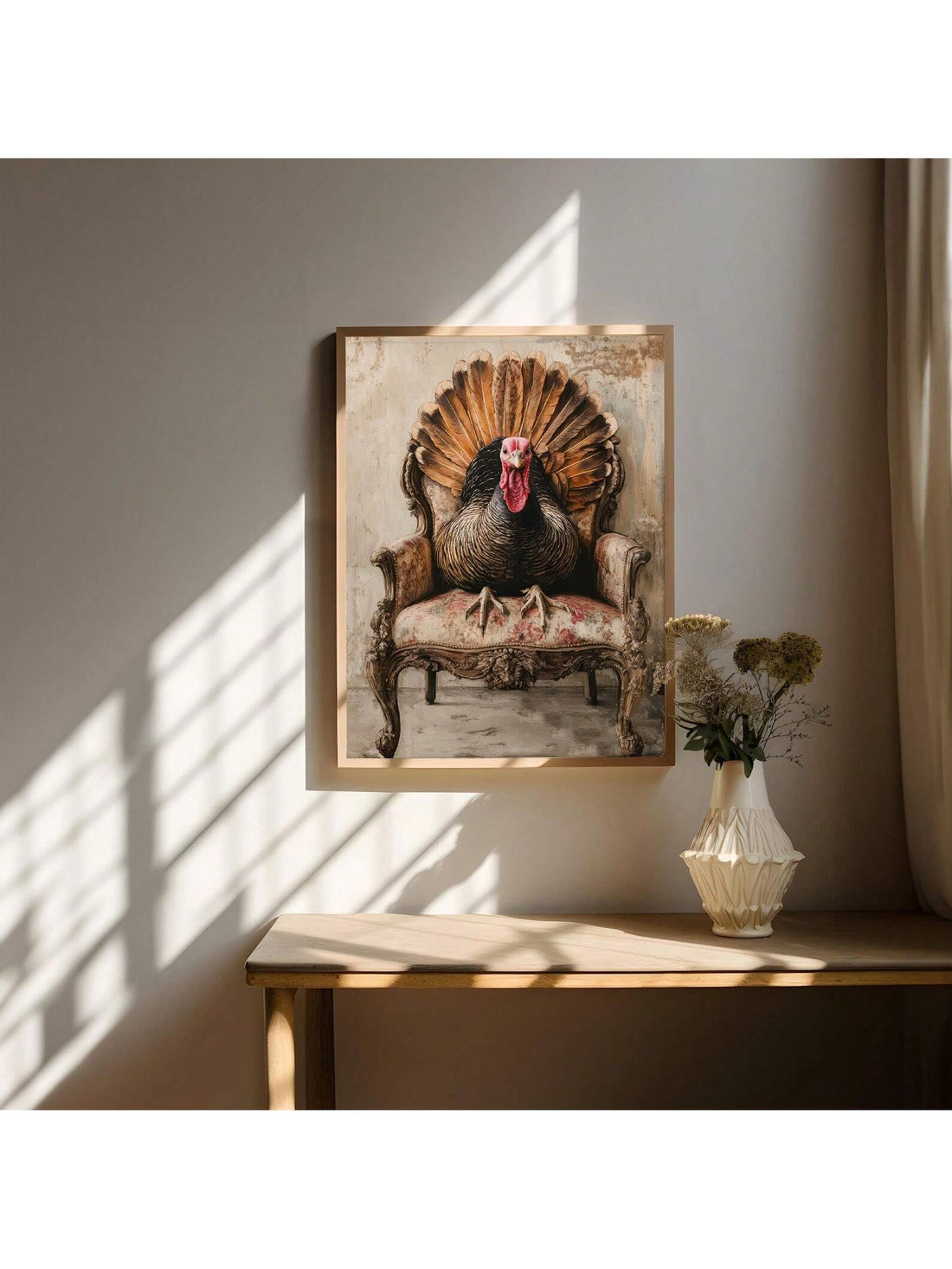 Gobble up the charm of autumn with this delightful frameless turkey wall art! Perfect for bringing cozy farmhouse vibes to your home during the fall harvest season, this vintage-inspired piece celebrates everything we love about Thanksgiving. The rustic design adds warmth and character to any room, whether you're decorating your kitchen, dining area, or entryway. No frame needed—just hang and enjoy instant seasonal spirit. A playful nod to tradition that'll have your guests talking turkey all season long!