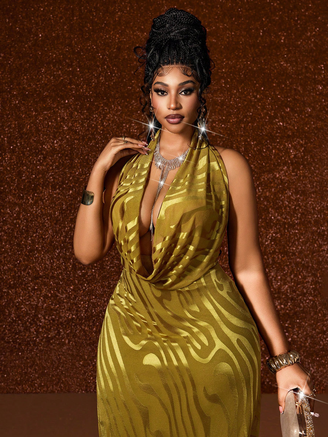 Make a statement in this stunning backless party dress designed for curves and confidence. The daring plunging neckline and chic bow tie detail create an unforgettable look that's equal parts sophisticated and flirty. Perfect for nights out, special events, or whenever you want to turn heads, this plus-size dress celebrates your style with elegance and edge. Slip into something that feels as fabulous as you look.