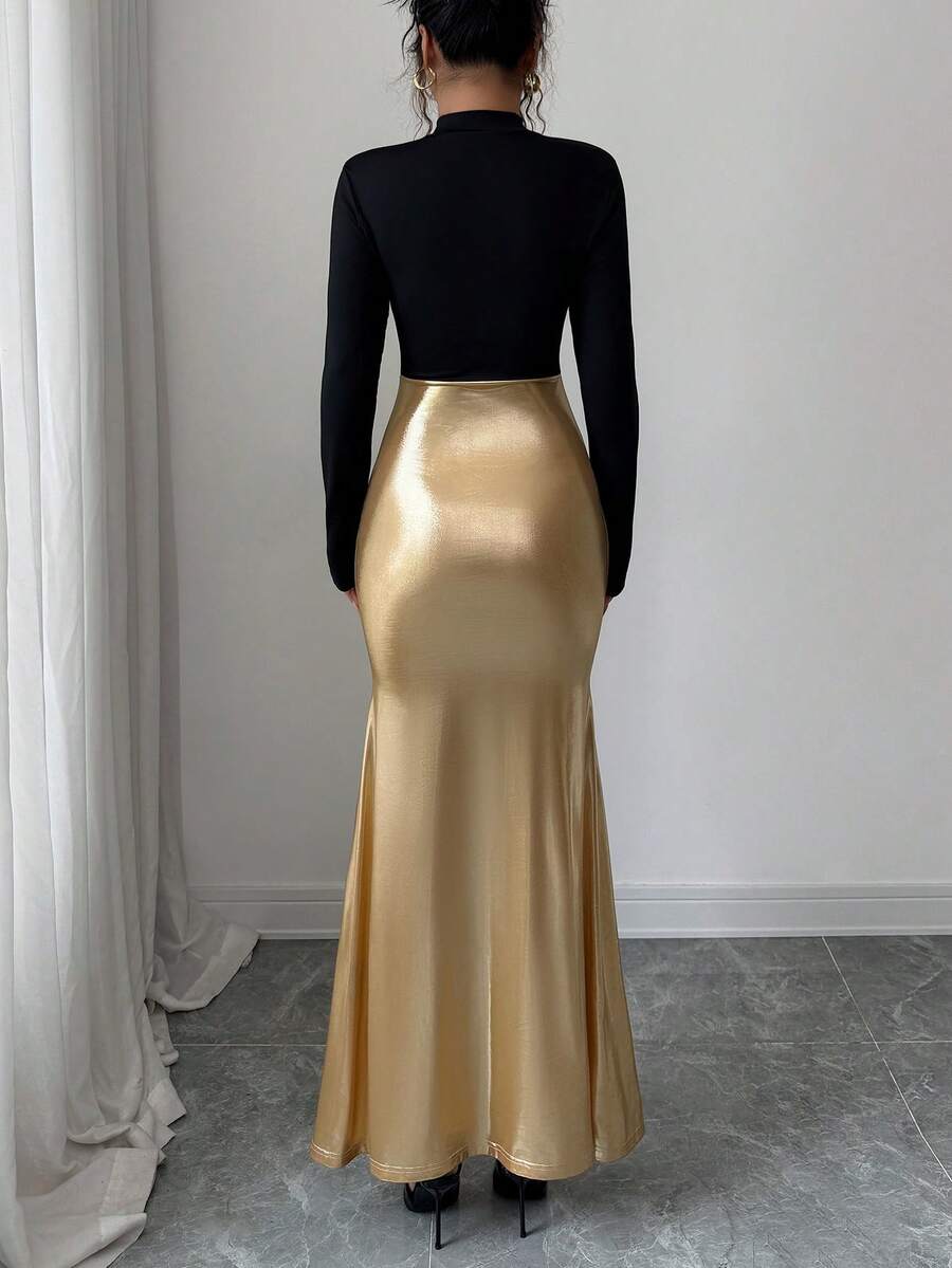 Elevate your wardrobe with this sophisticated fitted long dress, designed for the modern woman who values refined style. The sleek silhouette hugs your curves gracefully while the striking contrast color collar adds an unexpected design element that transforms a classic piece into a statement look. Perfect for elevated casual outings, professional settings, or evening events, this dress combines timeless elegance with contemporary flair. The quality construction ensures a polished appearance that works seam