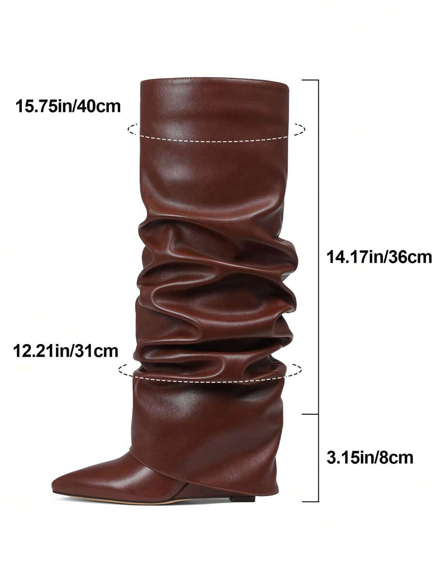 Ruched shaft view of Punk Goth Mid-Calf Motorcycle Boots with Chunky High Heels - Fashionable Slouched Ruched Style for Women for punk motorcycle boot styling