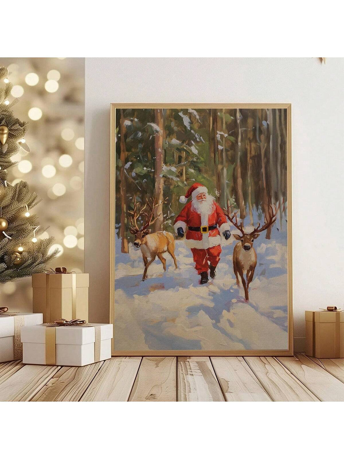 Bring festive cheer to your walls with this charming vintage-inspired canvas art! Featuring a delightful Santa and his trusty reindeer rendered in warm, rustic tones, this piece captures the magic of classic holiday traditions. Perfect for adding nostalgic character to modern living rooms, bedrooms, or entryways, it blends timeless Christmas spirit with contemporary décor sensibilities. The canvas construction ensures durability while the playful design sparks joy and conversation. Whether you're decorating