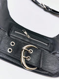 Lifestyle view of black belt hobo shoulder bag