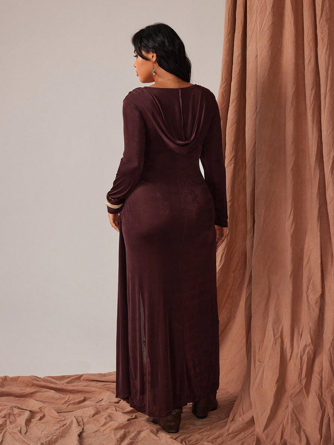 Embrace your edgy side with this distressed hooded dress that screams vintage punk rebellion. Crafted from durable polyester, this brown beauty features a cozy hood and long sleeves perfect for autumn and winter layering. The intentional distressing adds authentic street-style attitude, while the plus-size cut ensures comfort without compromising on attitude. Whether you're channeling 90s grunge vibes or making a bold fashion statement, this dress is your ticket to turning heads and breaking fashion rules. 