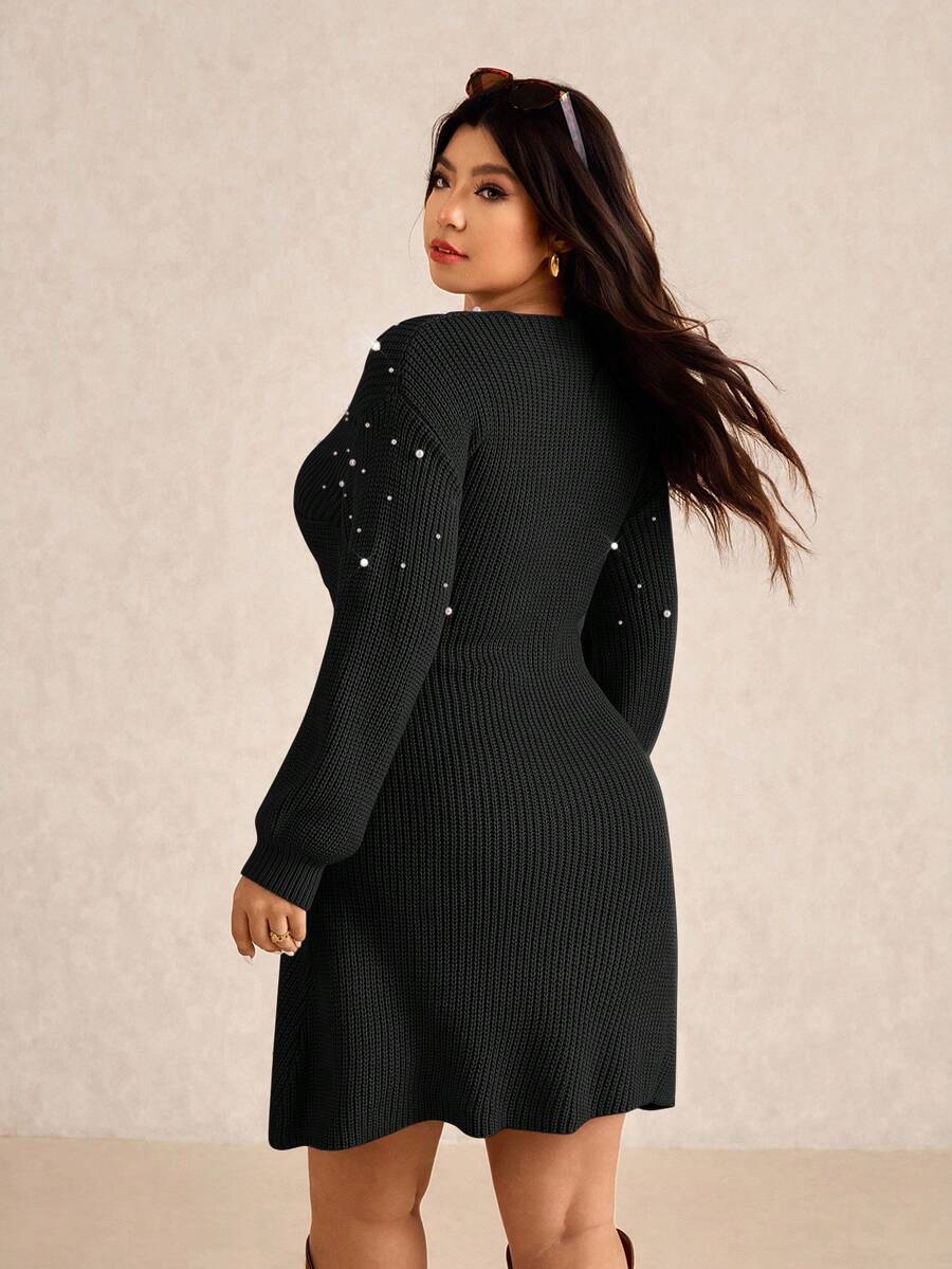 Elevate your autumn and winter wardrobe with this fabulous plus-size dress that effortlessly blends sophistication with modern edge. The striking criss-cross design paired with delicate pearl embellishments creates an eye-catching focal point that works beautifully for casual outings or dressed-up occasions. Tailored for curvy silhouettes, this urban chic piece offers the perfect balance of comfort and style, making it your go-to choice for looking polished without trying too hard. Whether you're heading to