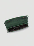 Ostrich embossed structured top handle shoulder bag with flap closure and adjustable strap