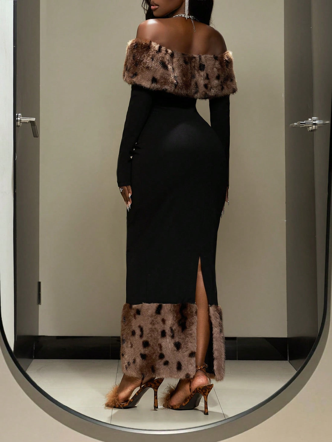 Make a statement this season in our show-stopping strapless leopard print gown. The daring animal print commands attention while luxe fur trim along the neckline and hem adds an irresistible touch of glamour. Flowing floor-length silhouette flatters every figure, making it your go-to pick for winter galas, holiday parties, and special celebrations. Pair with heels and minimal jewelry to let this fierce dress steal the spotlight. Perfect for anyone ready to turn heads and embrace their wild side.