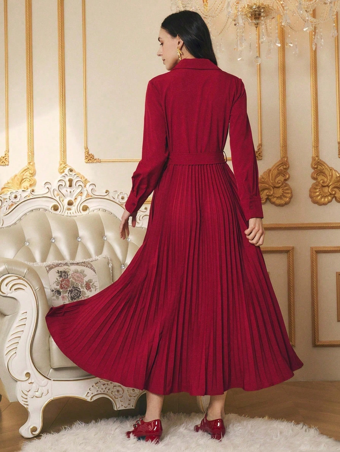 Make a statement at your next soirée in this stunning red dress that's equal parts sophisticated and show-stopping. The intricate embroidery adds luxe detail while the cinched waist creates a flattering silhouette that'll have you feeling like the belle of the ball. Perfect for holiday galas, upscale celebrations, or any occasion calling for a touch of elegance and drama. Slip into something spectacular and let this dress do the talking.