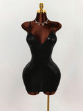 Black glossy crocodile-texture cami bodycon mini dress front view