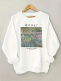 Detail view of Monet-Inspired Soft Beige Sweatshirt: Casual Art-Printed Pullover for All Seasons for everyday styling