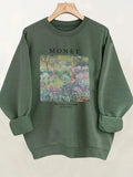 Detail view of Monet-Inspired Soft Beige Sweatshirt: Casual Art-Printed Pullover for All Seasons for everyday styling