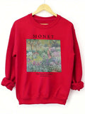 Detail view of Monet-Inspired Soft Beige Sweatshirt: Casual Art-Printed Pullover for All Seasons for everyday styling
