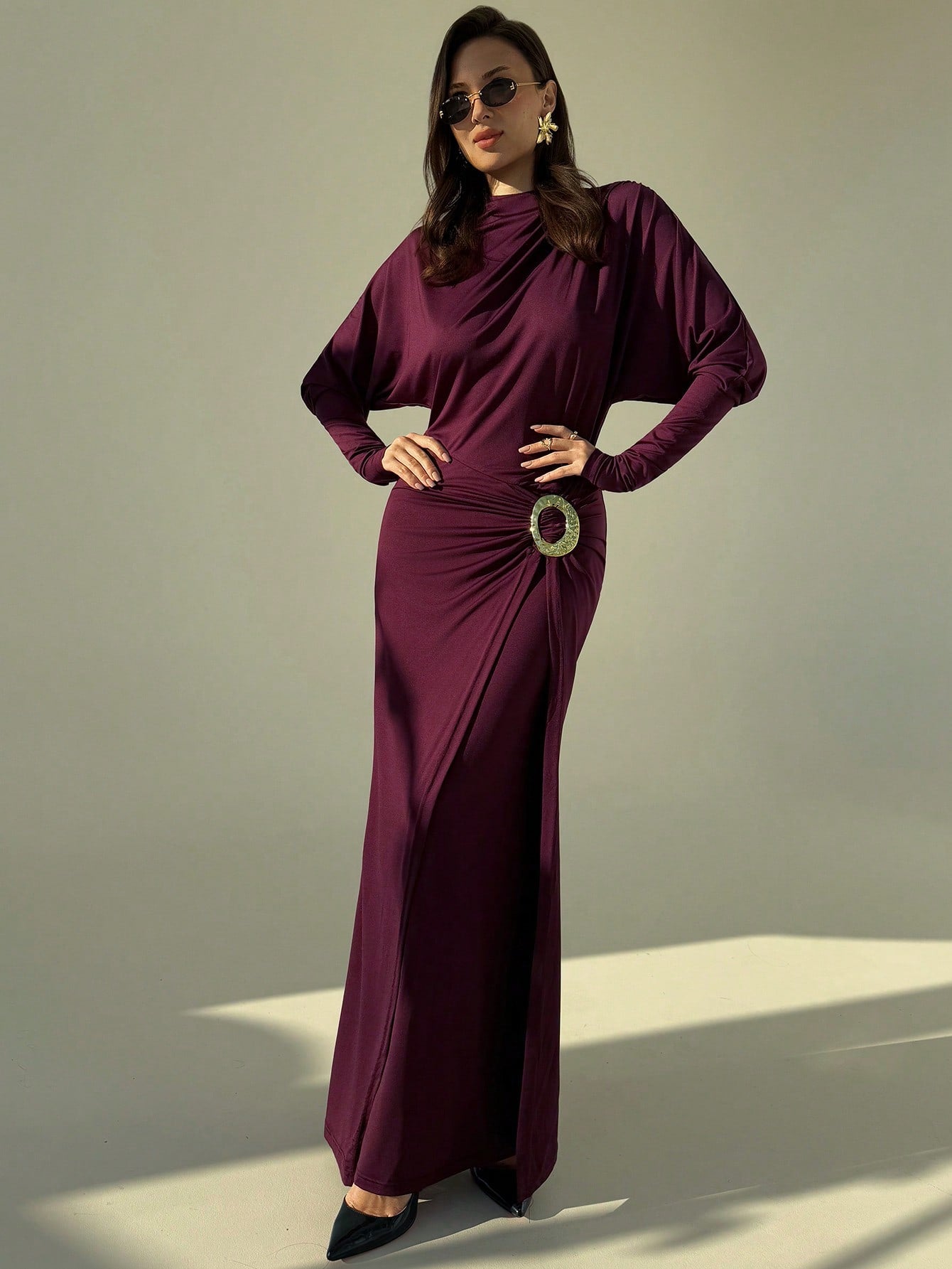 Elegant Burgundy Batwing Sleeve Dress for Fall Parties & Wedding Guest –  Canary Houze