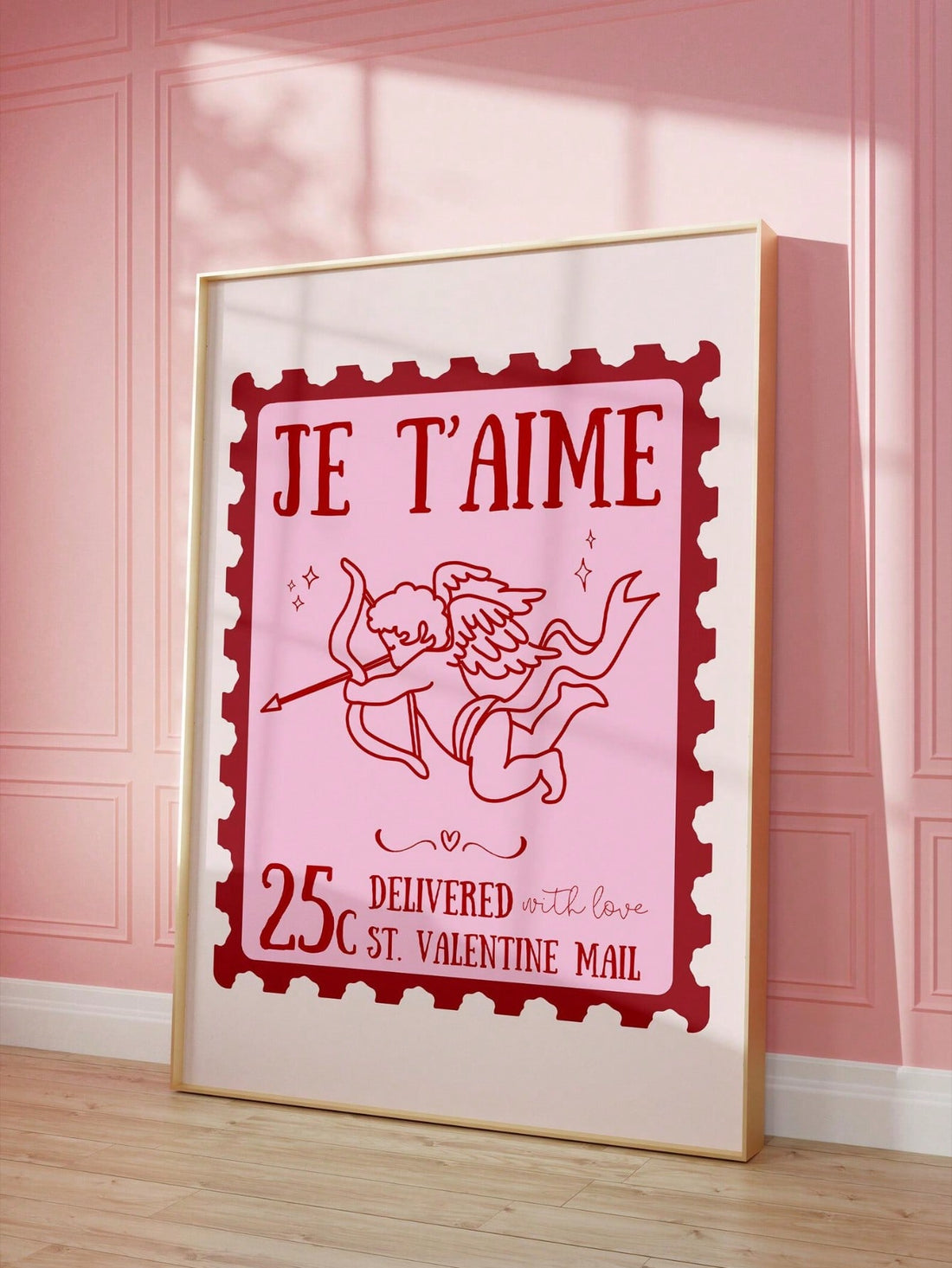 Cupid's got a message for you, and it's dripping in romance. This vintage-inspired print features a charming cherub and the timeless French phrase "Je T'aime"—because sometimes love needs a little artistic flair. Perfect for sprucing up your bedroom, dorm, or any space craving that cozy, aesthetic vibe. The frameless design keeps things simple and chic, letting the dreamy artwork take center stage. Hang it solo for subtle sophistication or pair it with other prints for a gallery wall that says "I'm cultured