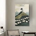 Good Shepherd Bible verse canvas above a desk and chair in a neutral room