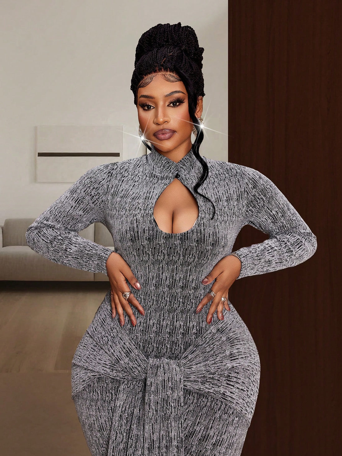 Elevate your autumn wardrobe with this stunning plus-size dress that's equal parts sophisticated and fun! The long sleeves keep you cozy while the eye-catching hollow-out design adds an edgy, modern twist. The fishtail hem creates a flattering silhouette that moves beautifully with you. Perfect for date nights, brunch with friends, or any occasion where you want to feel confident and fabulous. This piece proves that chic style has no size limits—embrace your curves and turn heads this season!