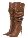 Side view of Women’s Over The Knee Stiletto Boots - Punk Style Pointed Toe with Ruched Slouchy Design for Fall & Winter Fashion for knee high boot styling