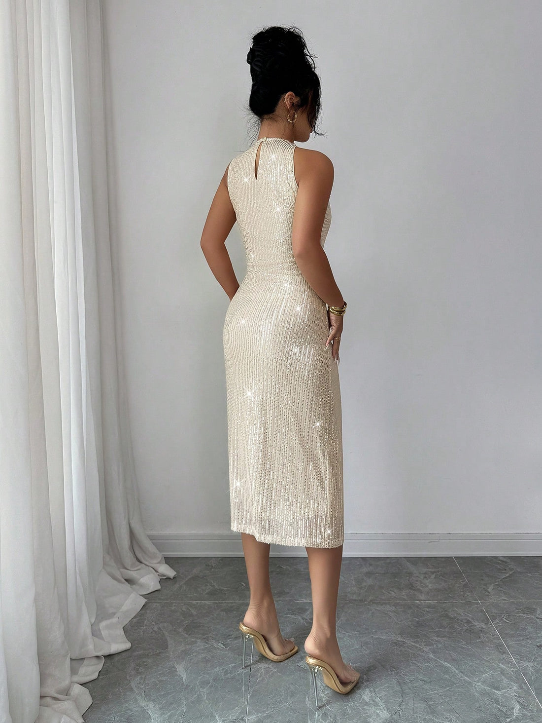 Slip into pure sparkle with this enchanting sequin sleeveless dress that whispers French romance at every turn. Designed for the woman who loves to shine, this dress features shimmering sequins that catch the light beautifully, making you the star of any gathering. The sleeveless silhouette offers effortless elegance, while the romantic aesthetic works perfectly for cocktail parties, date nights, or special celebrations. Whether you're channeling Parisian chic or simply want to feel absolutely fabulous, thi