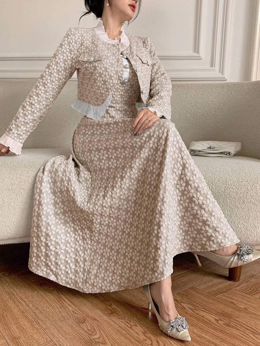 Elevate your autumn wardrobe with this chic jacquard vest dress set! Featuring intricate woven patterns and a sophisticated silhouette, this two-piece ensemble transitions effortlessly from casual brunch to evening gatherings. The structured vest adds dimension and polish, while the coordinating dress provides comfort and style. Perfect for layering or wearing separately, this versatile set lets you mix and match for endless outfit possibilities. Embrace the season in timeless elegance with a modern twist!