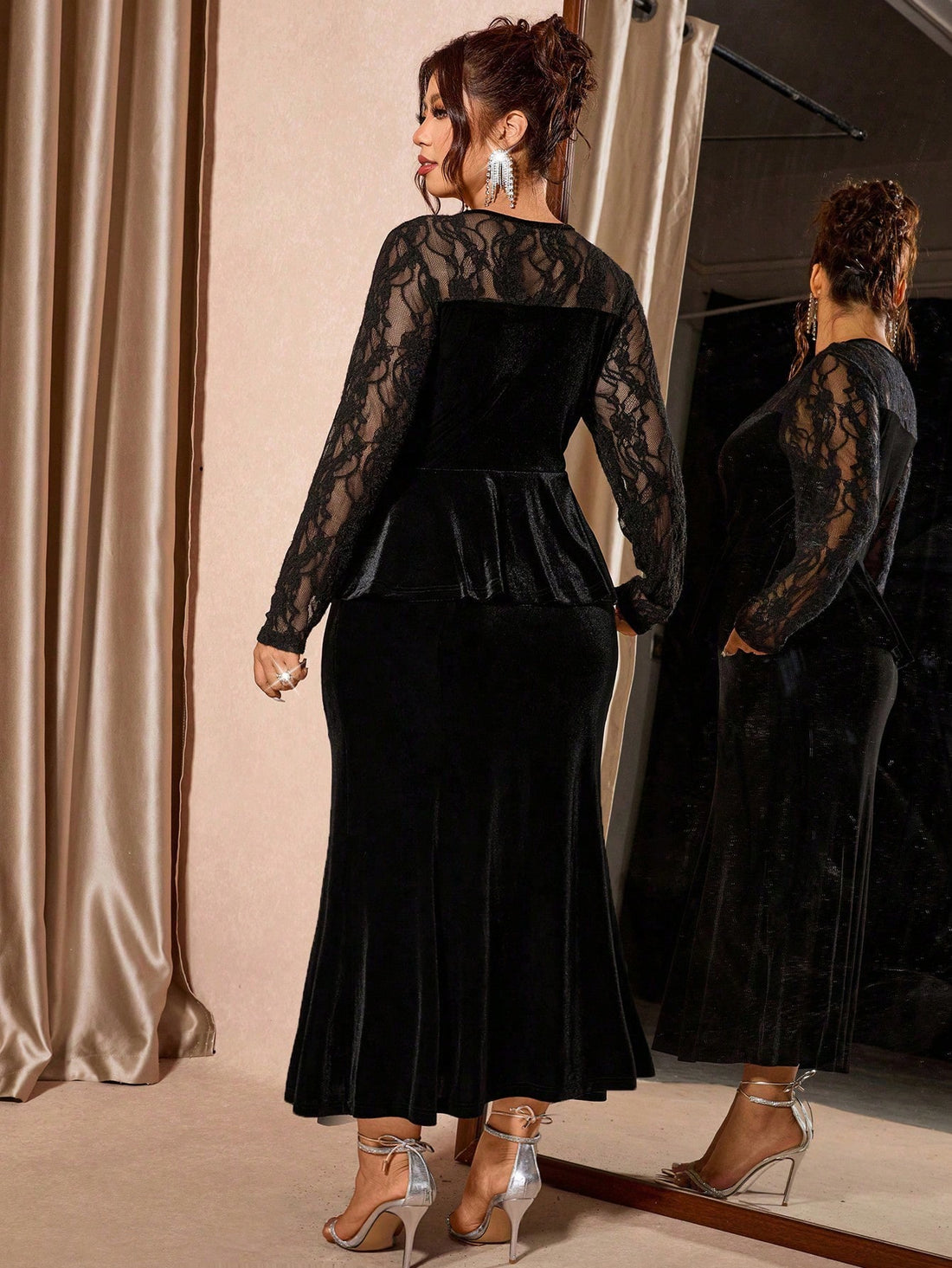 Dive into elegance with this show-stopping mermaid skirt set! Featuring a luxurious velvet mermaid skirt that hugs your curves in all the right ways, paired with a chic long-sleeve V-neck top for the perfect balance of sophistication and sass. The delicate lace accents add a touch of romance and refinement to your wardrobe. Whether you're heading to a special event or want to feel fabulous on a night out, this dynamic duo transforms your look from ordinary to absolutely unforgettable. Slip into confidence a