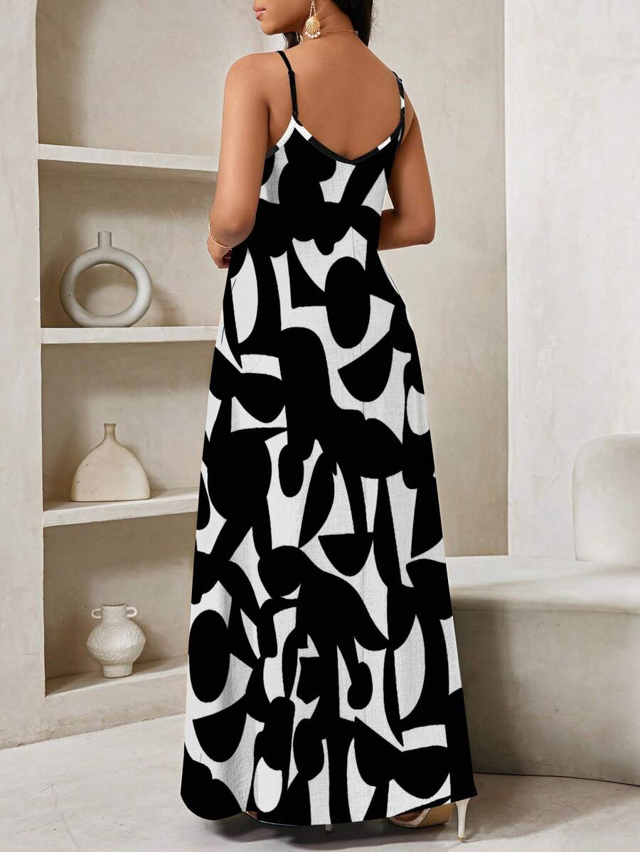 Elevate your everyday wardrobe with this sophisticated slip dress, featuring a striking geometric print that adds visual interest without compromising versatility. The flowing silhouette drapes elegantly, creating a flattering line that works seamlessly from day to night. Crafted for comfort and style, this piece pairs effortlessly with sneakers for casual outings or layers beautifully under blazers for polished occasions. The timeless geometric pattern ensures this dress remains a reliable staple season af