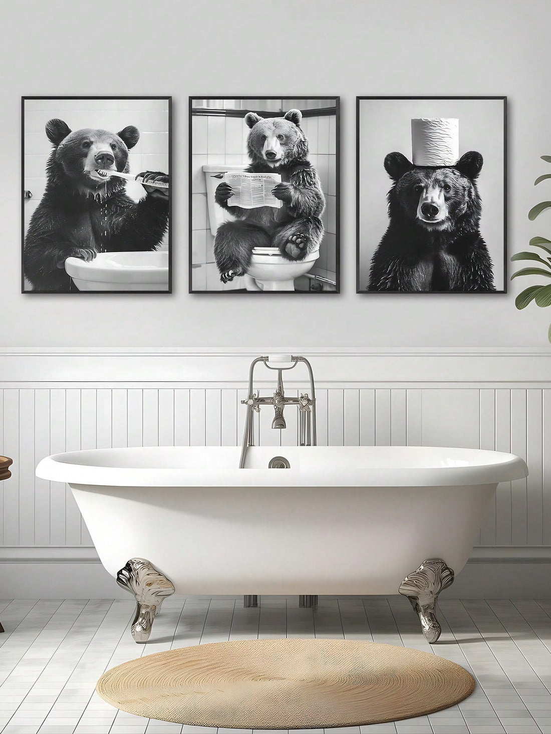 Transform your bathroom into a gallery of giggles with this delightful 3-piece bear art set. Each print features adorable, quirky bears in hilarious bathroom scenarios that'll make guests smile every time they visit. Perfect for adding personality to powder rooms, kids' bathrooms, or anyone who appreciates humor in their home decor. These funny toilet prints bring warmth and whimsy to an often-overlooked space, making them ideal conversation starters and thoughtful gifts for the playful spirit in your life.