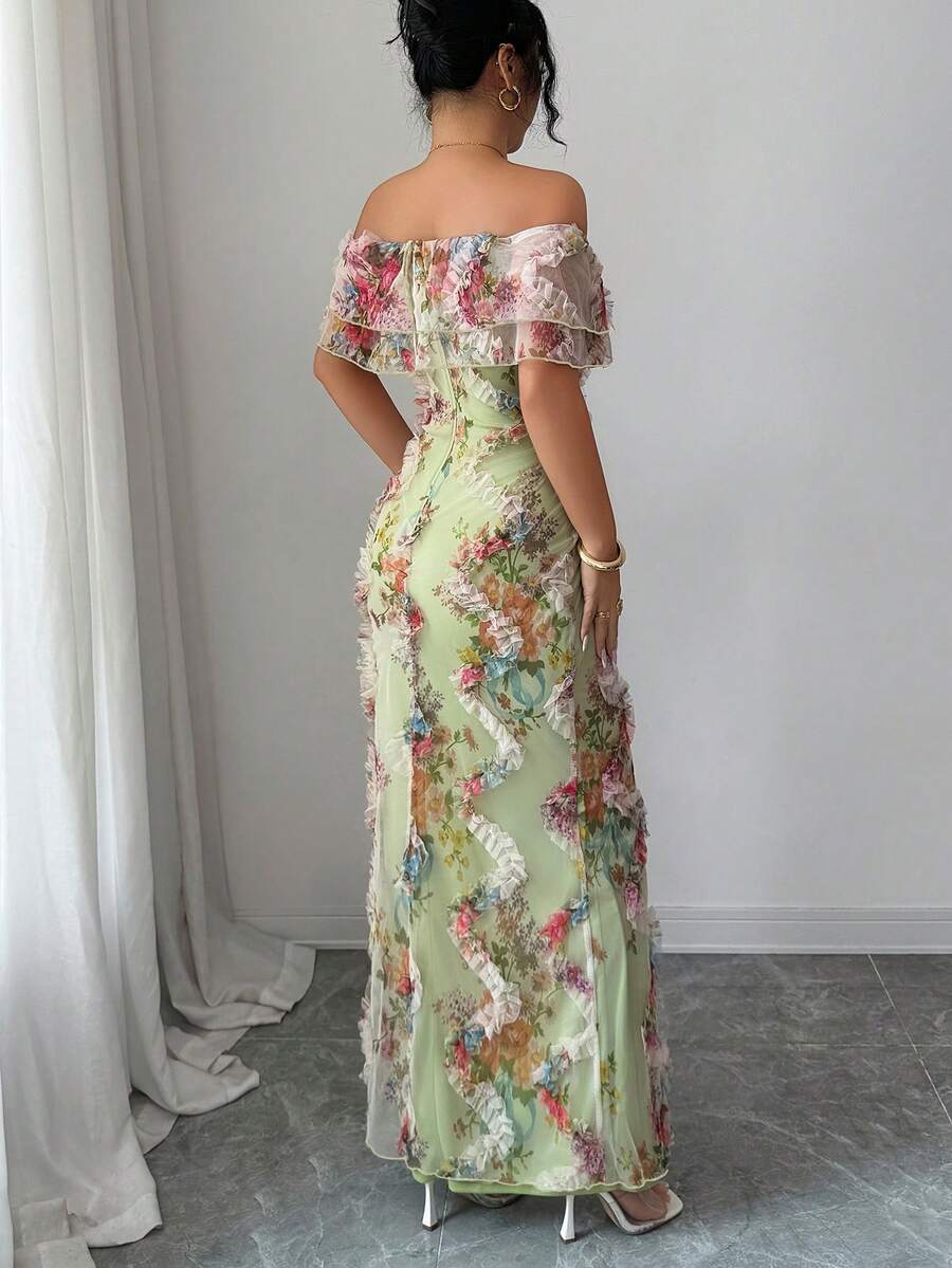 Turn heads at your next special event in this stunning off-shoulder bodycon dress that combines timeless elegance with modern flair. The delicate 3D floral mesh detailing adds romantic dimension and texture, creating an eye-catching silhouette that flatters your curves. Perfect for date nights, weddings, or any occasion where you want to feel absolutely fabulous. The fitted design hugs you in all the right places while the off-shoulder neckline offers a touch of sophisticated allure. Slip into confidence an