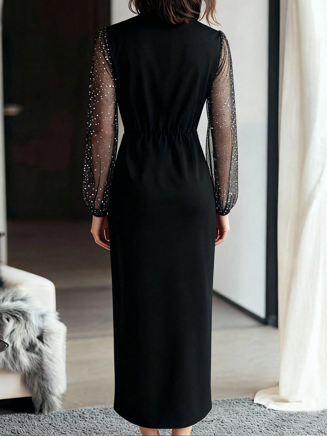 Elevate your wardrobe with this stunning fitted waist dress that's equal parts sophisticated and fun. The rich emery rose hue pairs beautifully with eye-catching silver foil splice details that catch the light just right. Sheer mesh sleeves add an unexpected touch of elegance and breathability, making this piece perfect for everything from date night to special occasions. The cinched waist creates a flattering silhouette that celebrates your curves. Whether you're turning heads at a party or making a statem