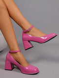 patent Mary Jane block heel pumps image 11 showing visible color, material, toe, strap, heel, sole, or lace details