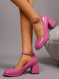 patent Mary Jane block heel pumps image 12 showing visible color, material, toe, strap, heel, sole, or lace details