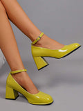 patent Mary Jane block heel pumps image 3 showing visible color, material, toe, strap, heel, sole, or lace details