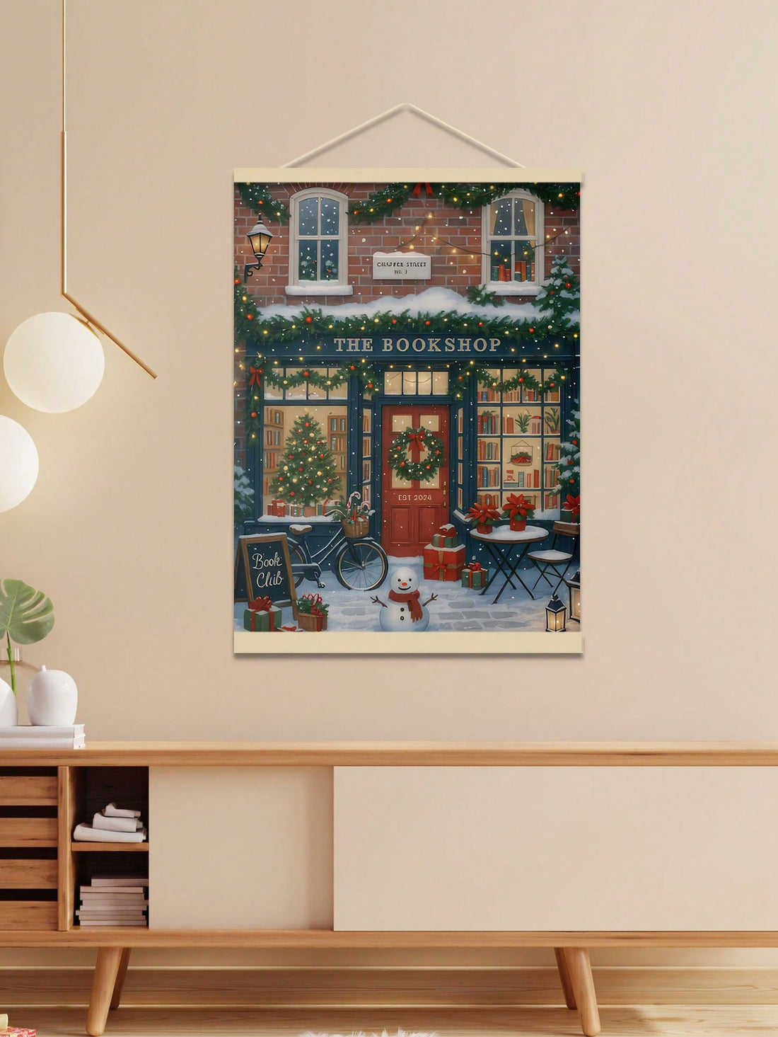 Transform your space into a cozy literary haven this holiday season with this charming Christmas bookshop printable wall art. Featuring a whimsical illustration of a festive bookstore brimming with holiday cheer, it's the perfect addition to any book lover's home. Simply download, print, and display to instantly elevate your seasonal decor. Whether you're decorating your own walls or searching for a thoughtful gift for that special reader in your life, this playful print captures the magic of holiday shoppi